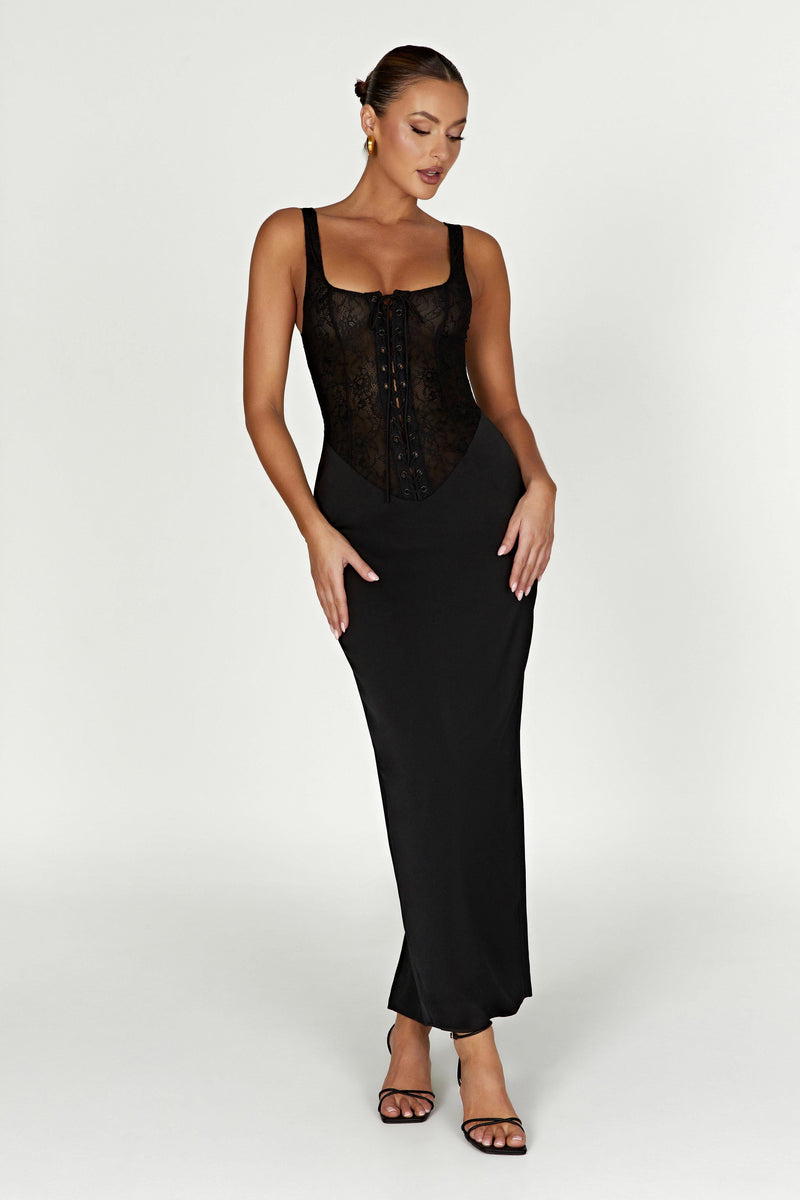 Amaya Lace Up Corset Mini Dress - Black - MESHKI U.S