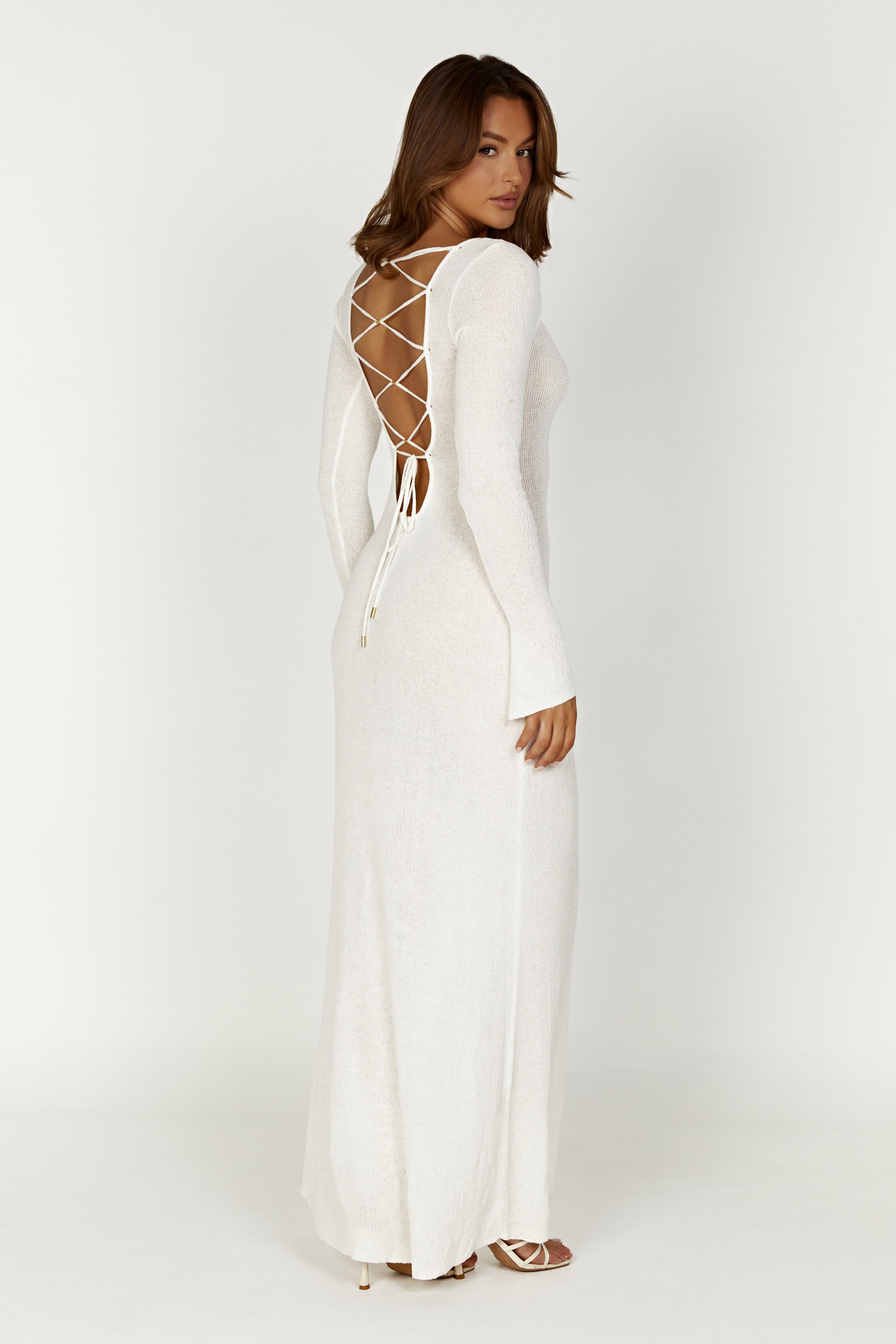 Talia Maxi Open Back Knit Dress - Ivory | MESHKI U.S