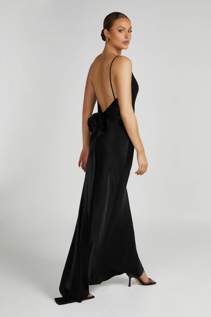 Kailania Black | Plunging Neckline Mesh Maxi Gown