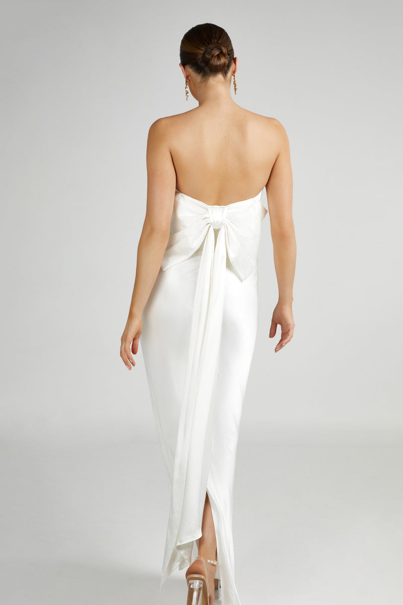 Rochelle Bow Back Satin Maxi Dress - White - MESHKI U.S