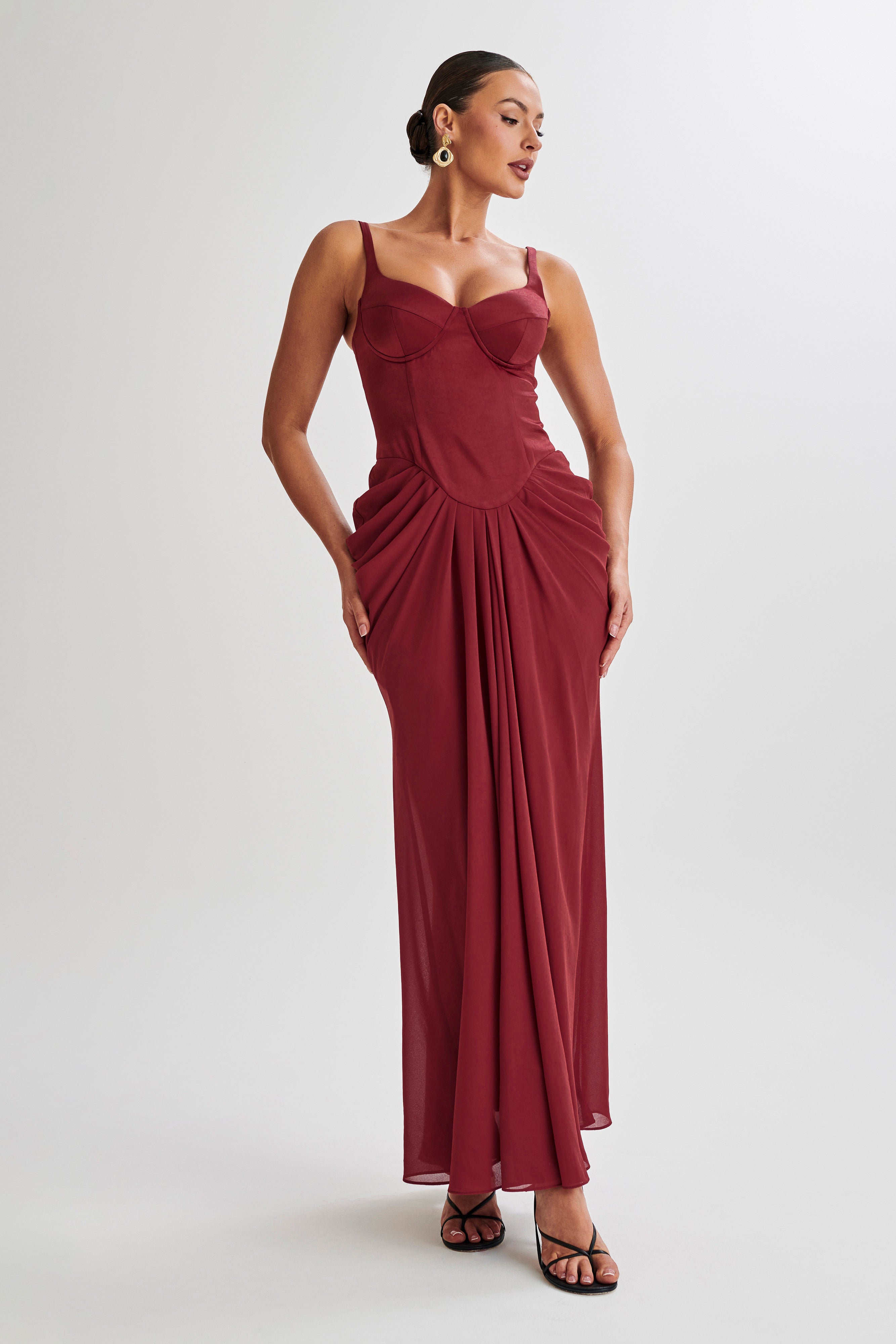 Leila Satin Corset Maxi Dress - Wine | MESHKI U.S