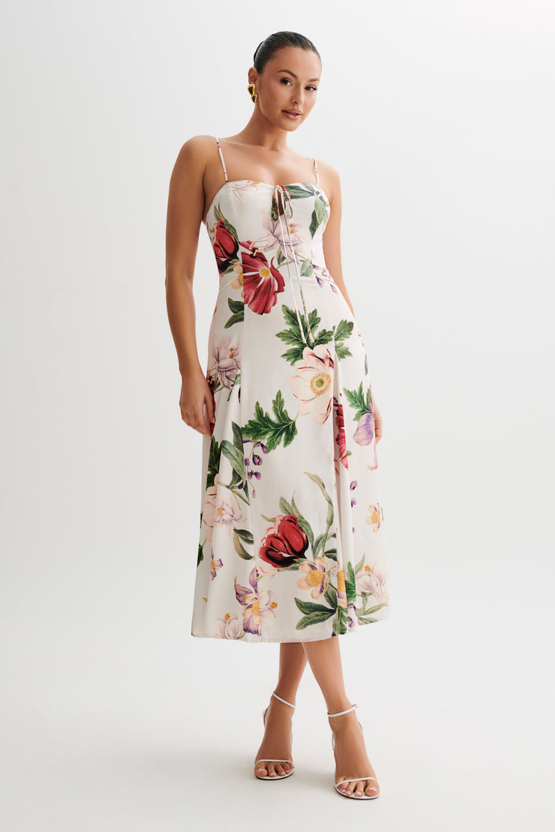 Luciana Satin Midi Dress - Bella Rosa Print - Meshki U.s