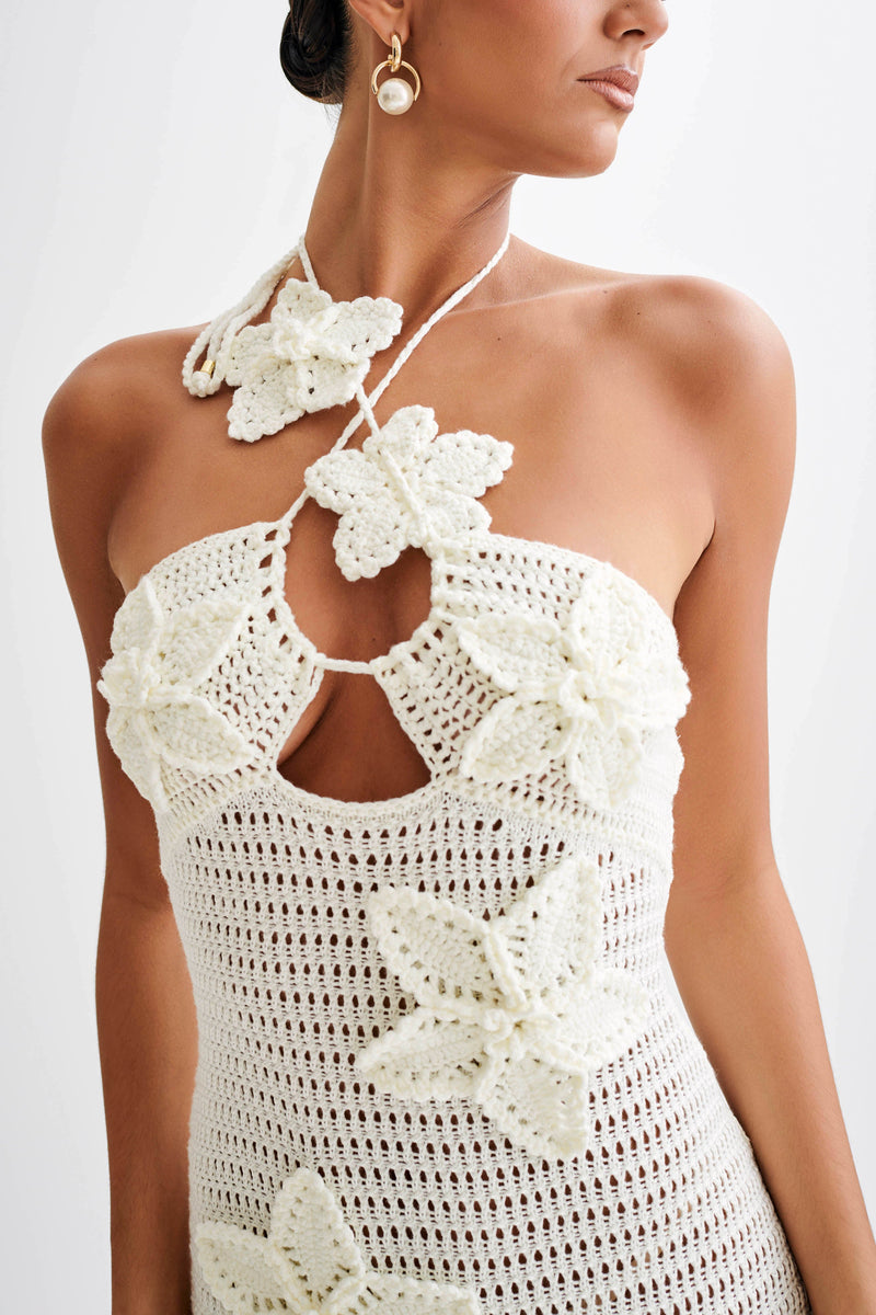 Kyla Floral Crochet Maxi Dress - Ivory - MESHKI U.S