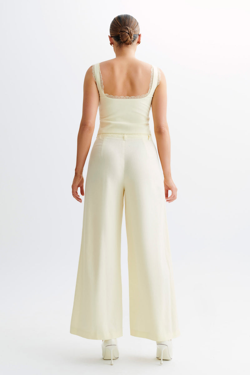 Franca Linen Wide Leg Pant Lemon Sherbet MESHKI U.S