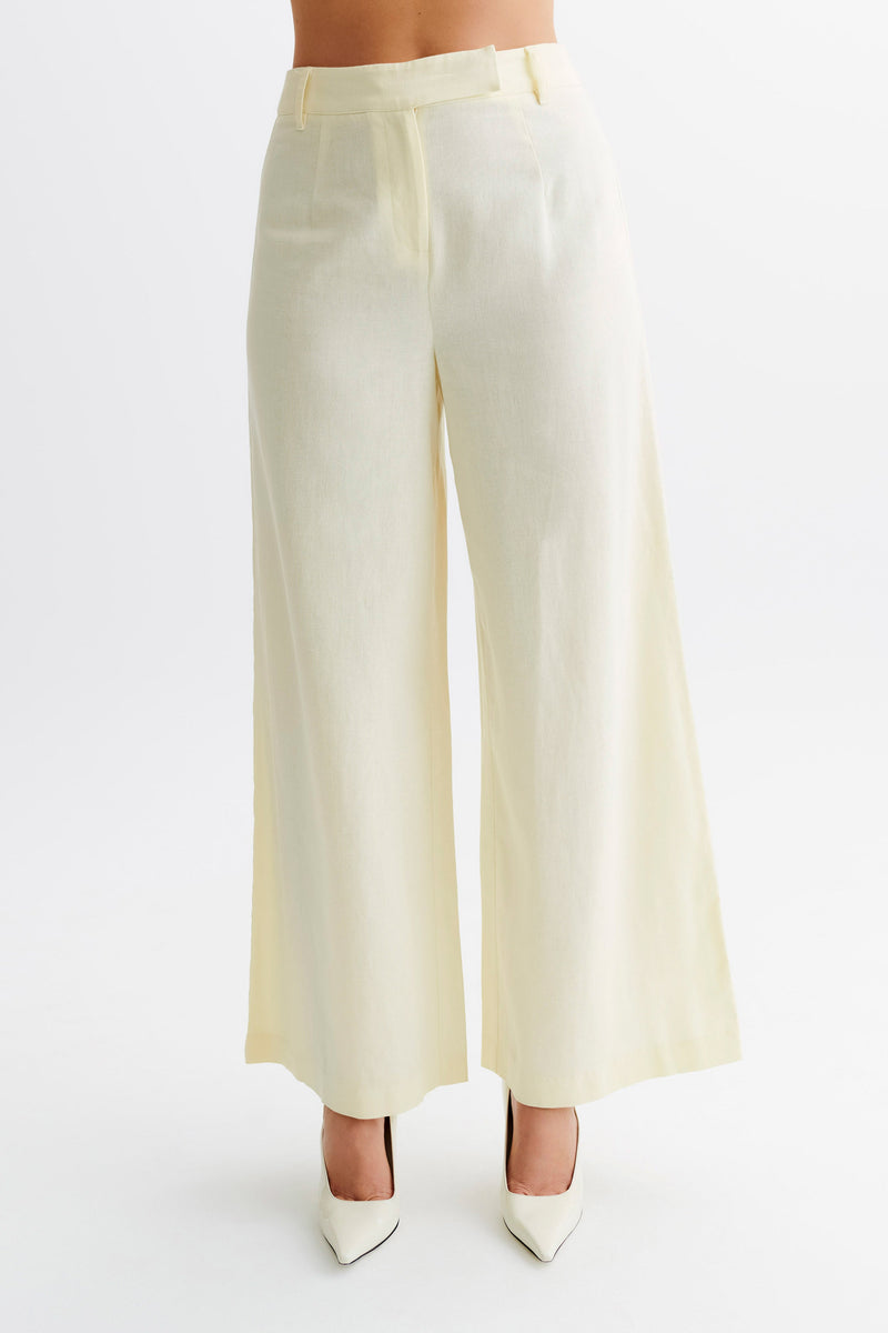 Franca Linen Wide Leg Pant Lemon Sherbet MESHKI U.S