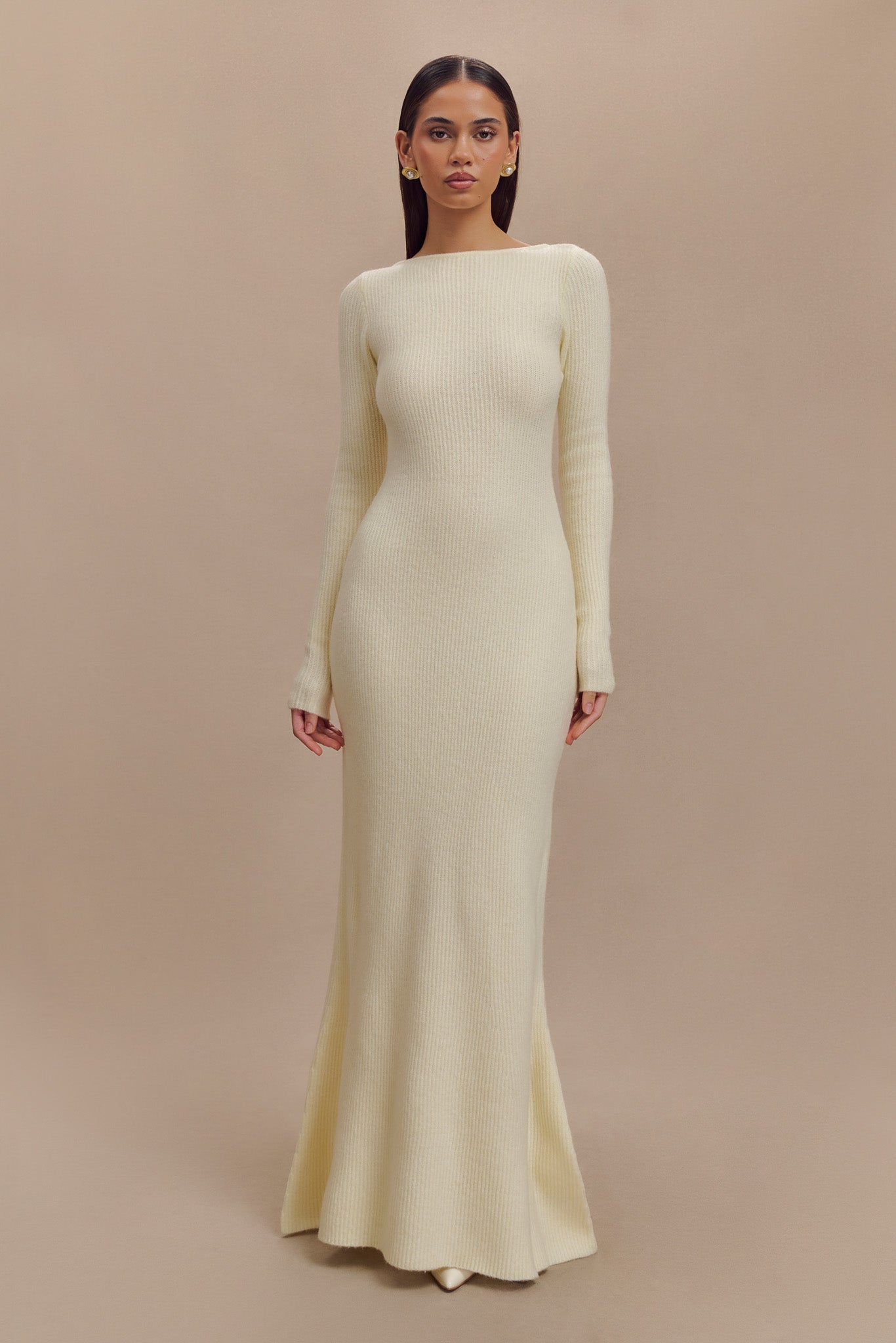 Emily Long Sleeve Knit Maxi Dress - Ivory Marle | MESHKI U.S