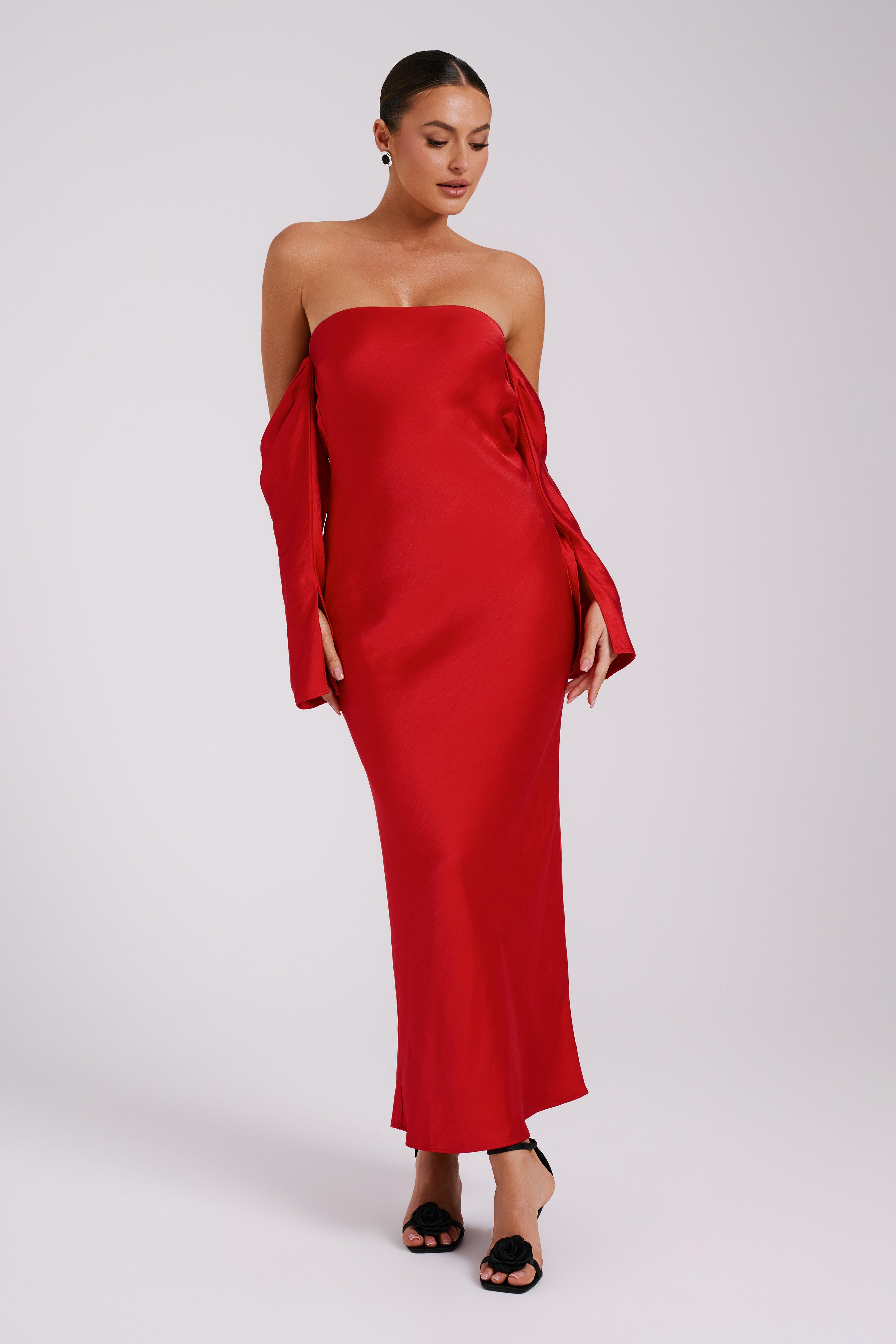 Meshki red satin shops dress