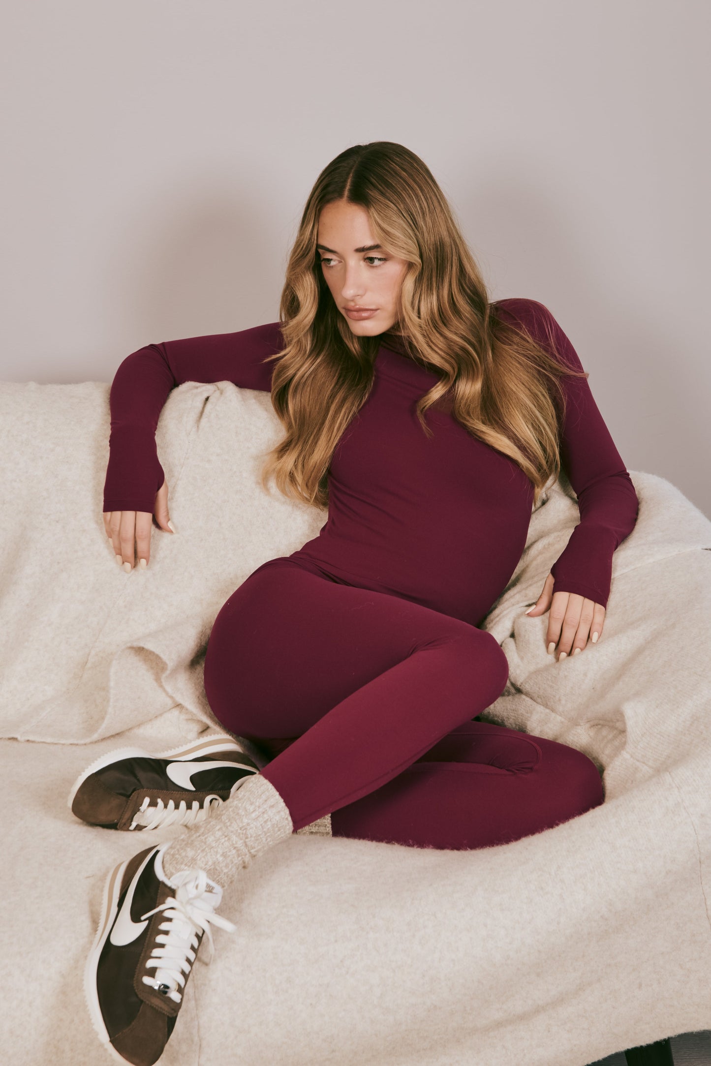 Eliana Long Sleeve Active Top - Burgundy