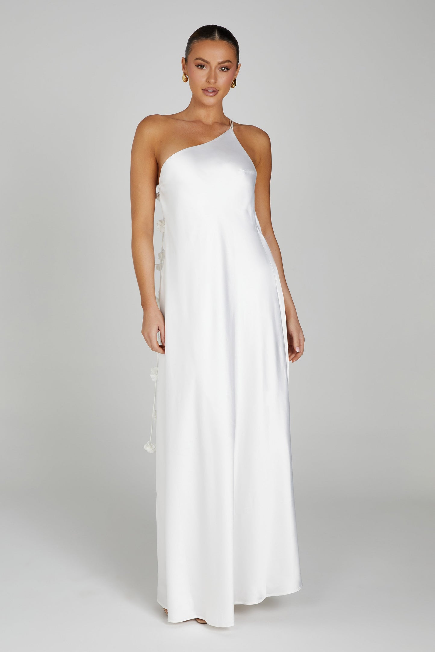 Rebecca One Shoulder Rose Maxi Dress - White