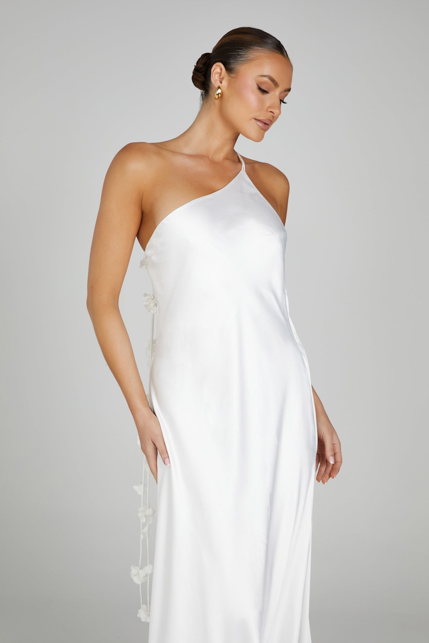 Rebecca One Shoulder Rose Maxi Dress - White