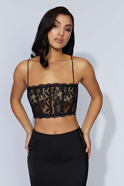 WEST OF MELROSE Lace Asymmetrical Womens Tube Top - BLACK