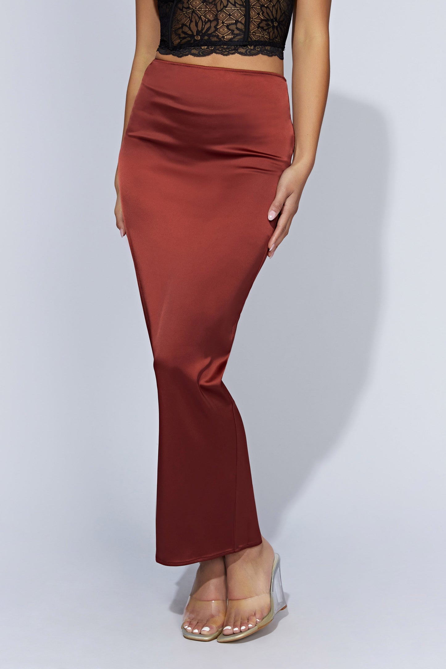 Mariah Maxi Satin Skirt - Cherry Chocolate