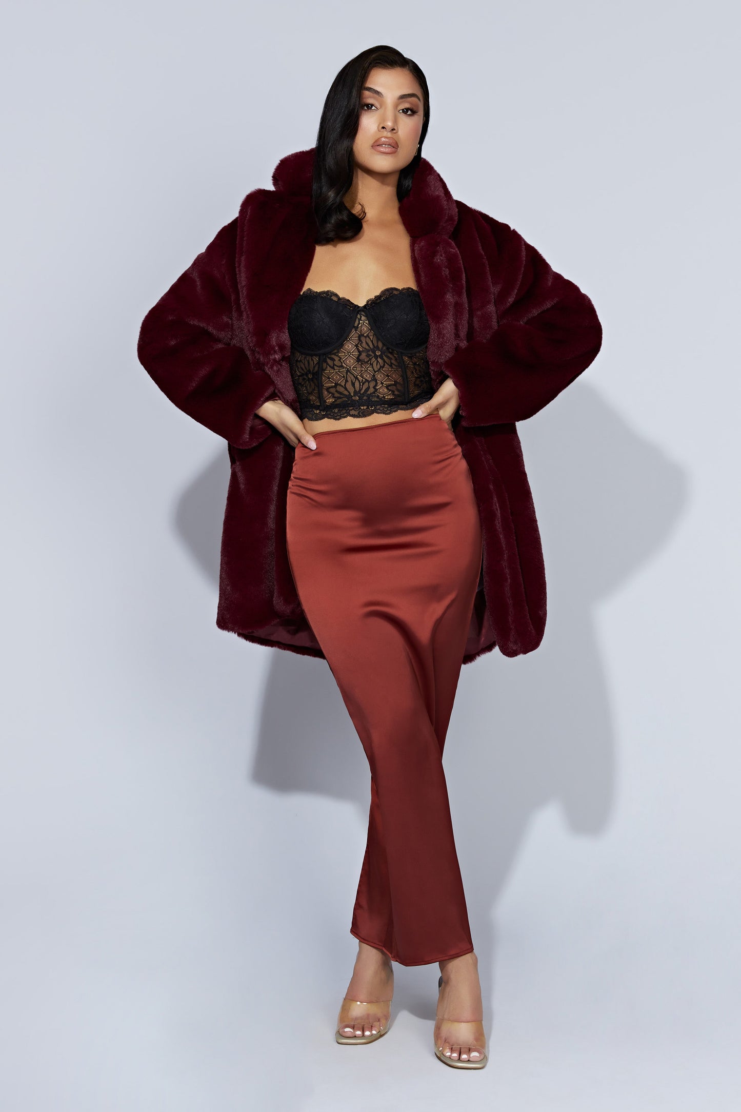 Mariah Maxi Satin Skirt - Cherry Chocolate