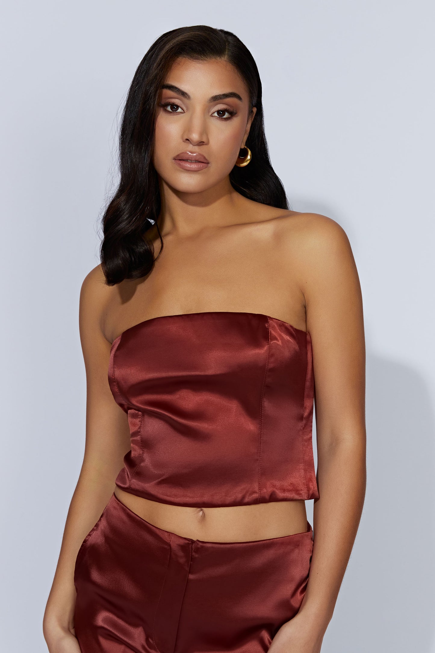 Monique Satin Tube Top - Cherry Chocolate