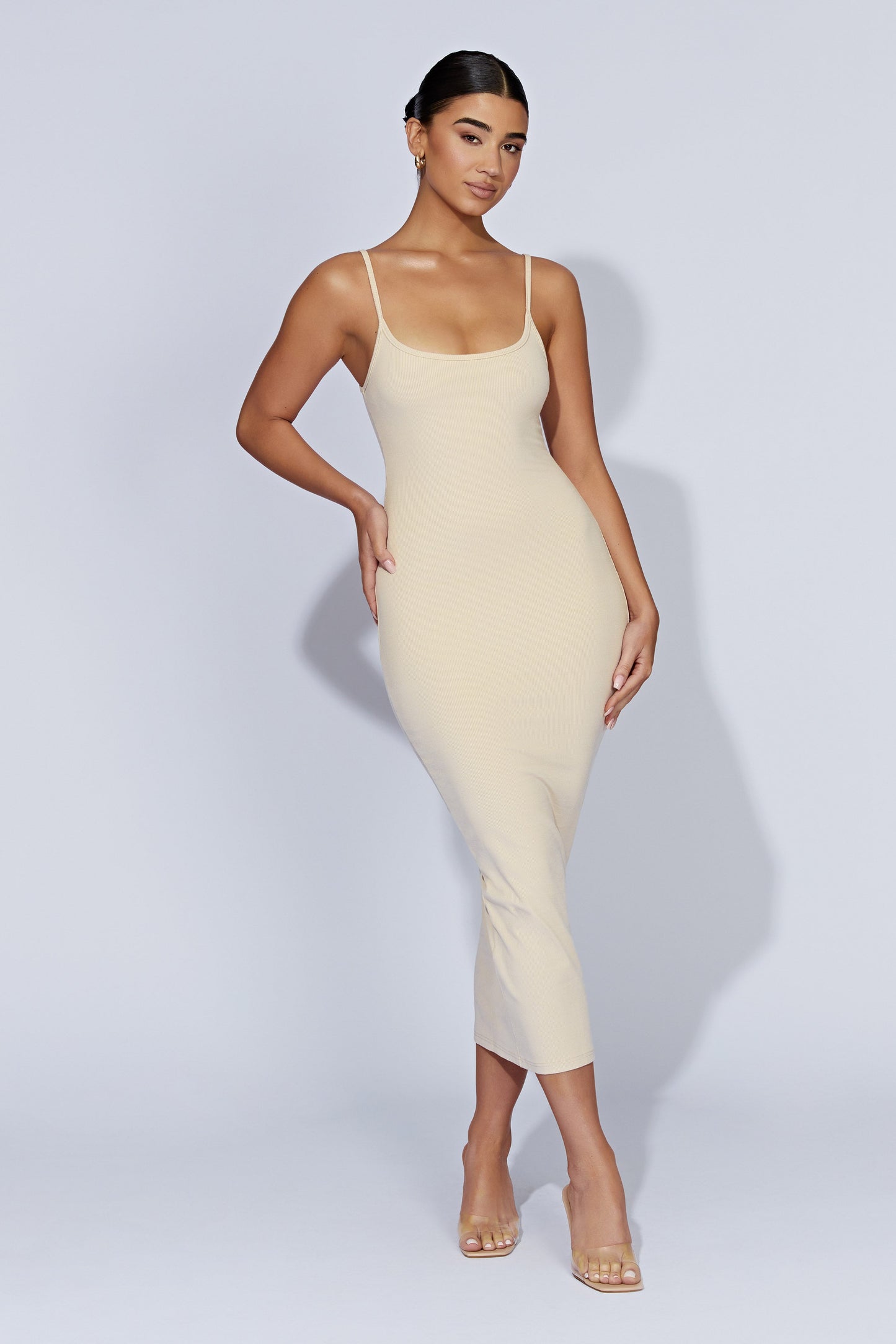 Alexis Ribbed Cami Midi Dress - Cream