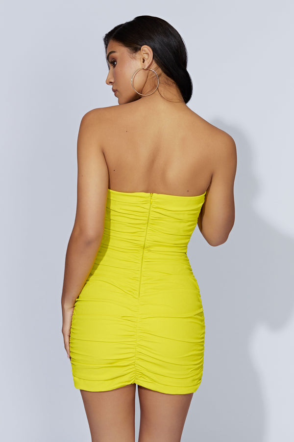 Versace Collection Yellow Jersey Ruched Waist Detail Dress M Versace  Collection