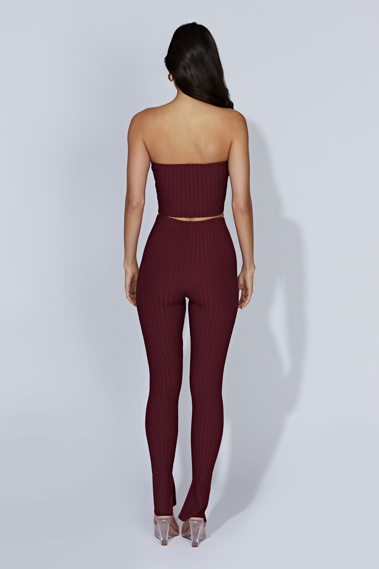 Jordi Side Split Knit Leggings - Cherry Chocolate