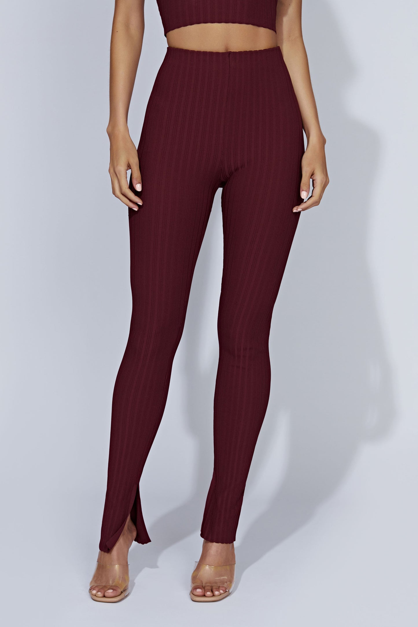 Jordi Side Split Knit Leggings - Cherry Chocolate