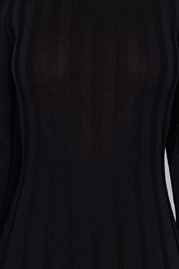 Juniper Flare Sleeve Knit Midi Dress - Black - MESHKI U.S