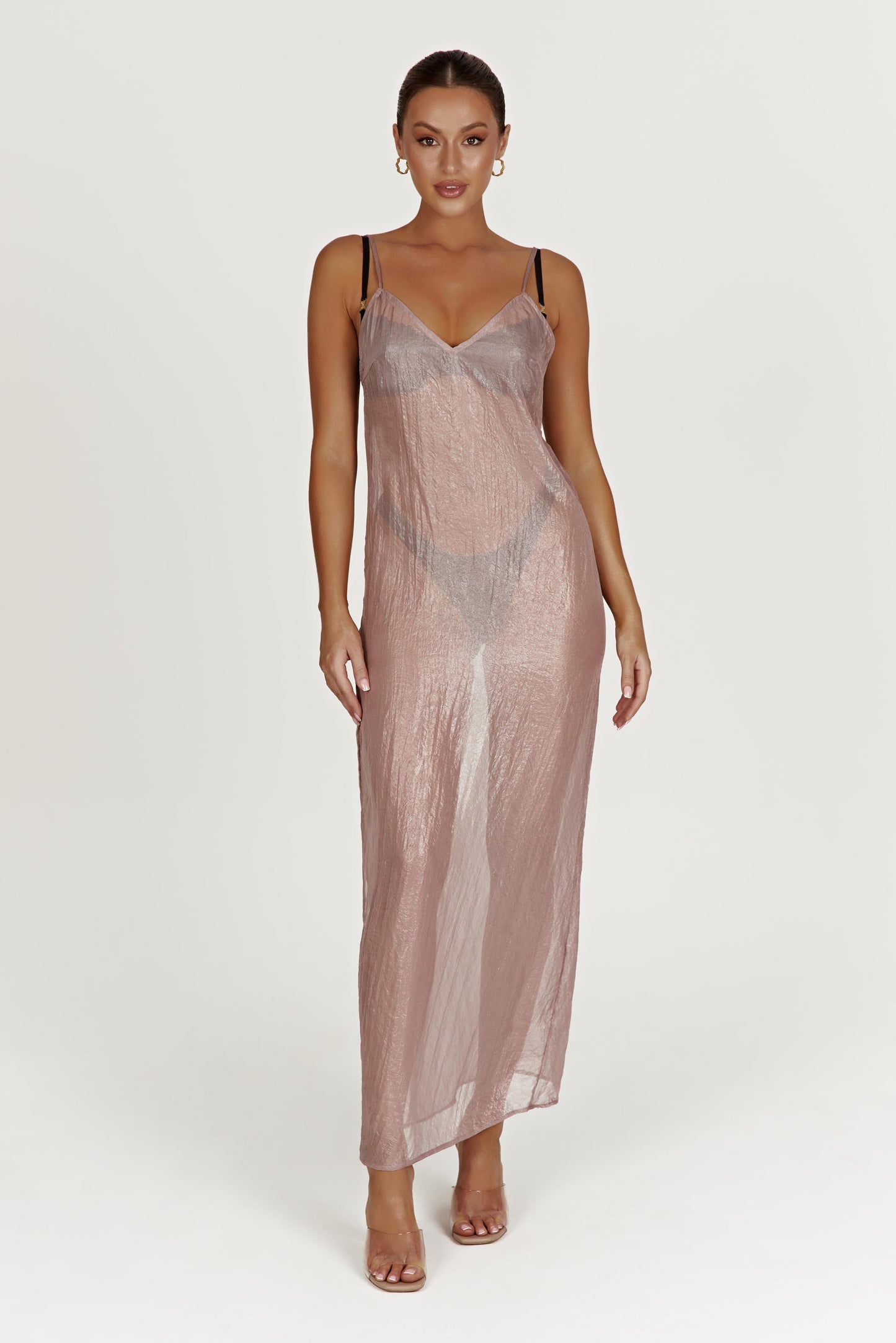 Phoebe Sheer Iridescent Maxi Dress - Taupe