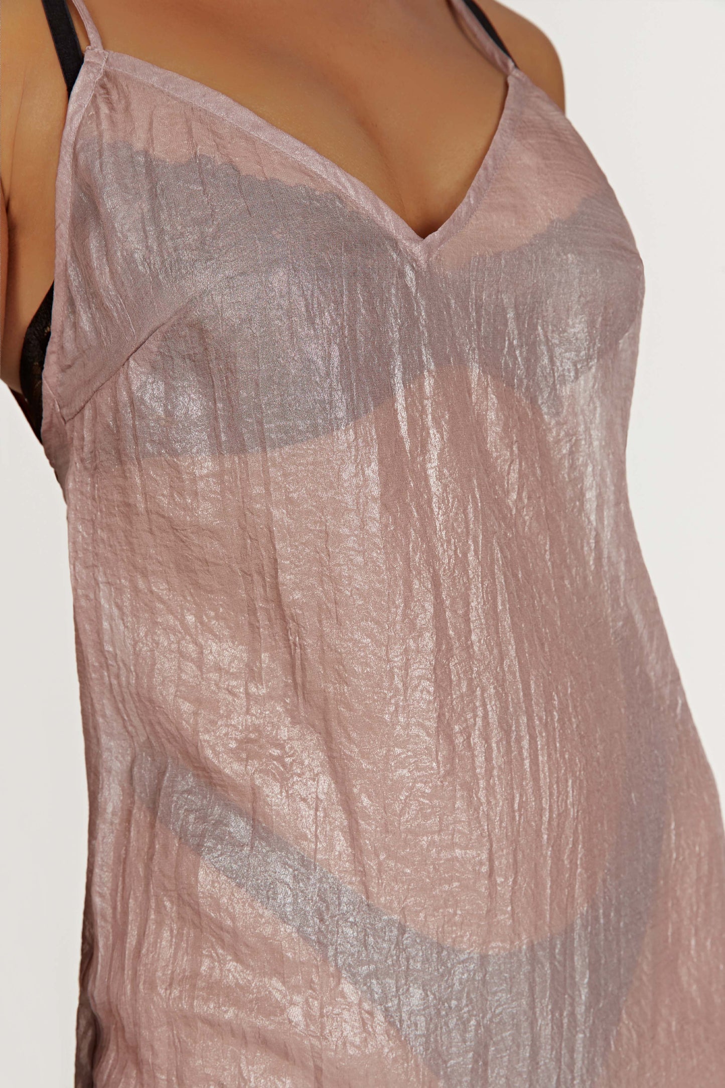 Phoebe Sheer Iridescent Maxi Dress - Taupe