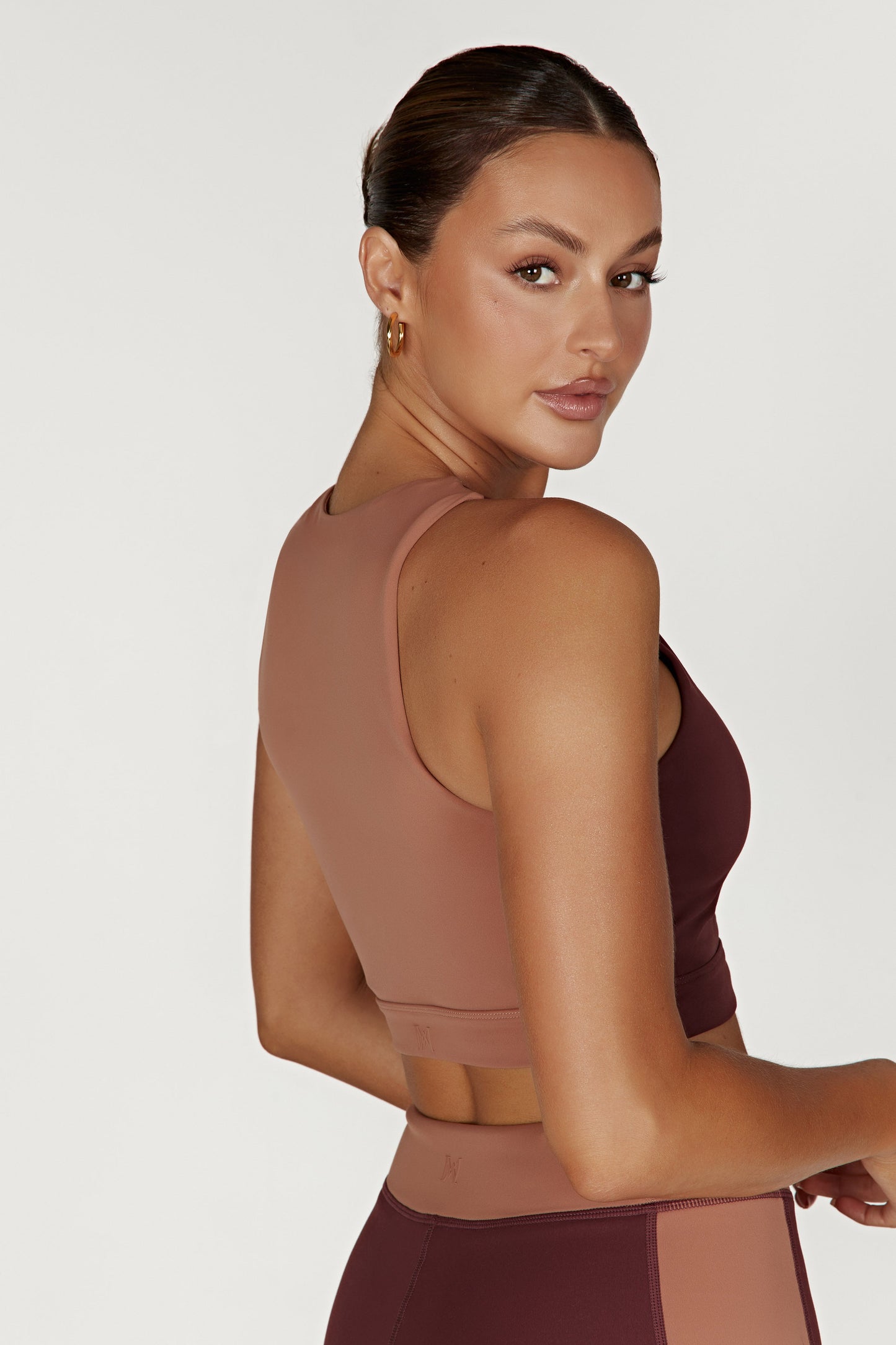 Lori Two Tone Racer Crop Top - Mahogany/Tan