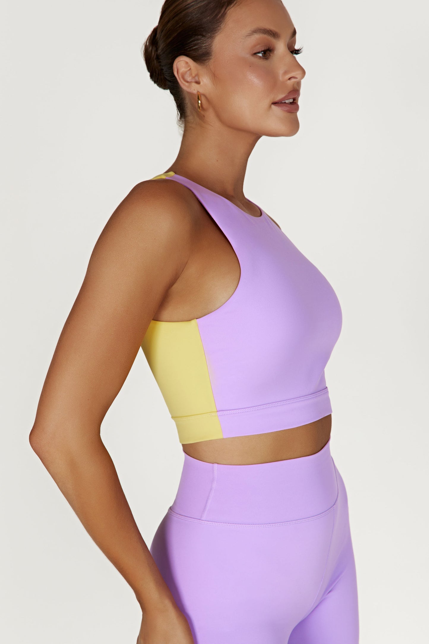 Lori Two Tone Racer Crop Top - Lilac/Yellow