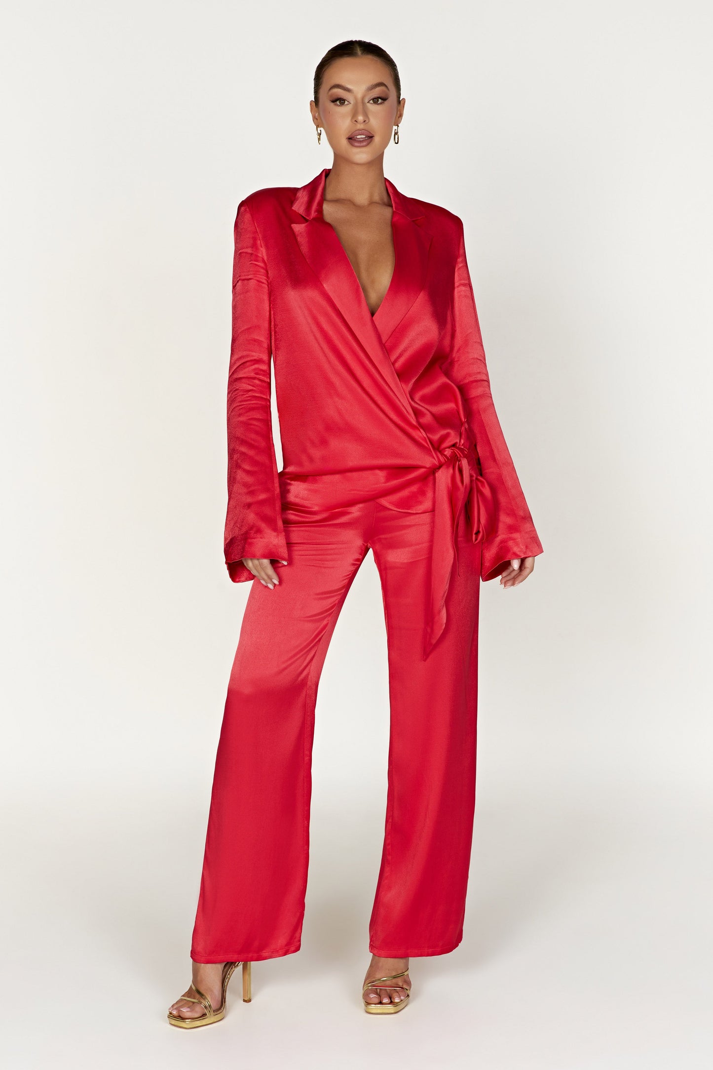 Aspyn Satin Blazer Jacket - Red