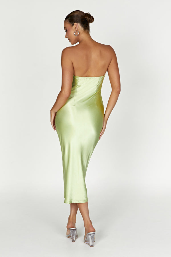 Tyler Strapless Satin Midi Dress - Pistachio Green - MESHKI U.S