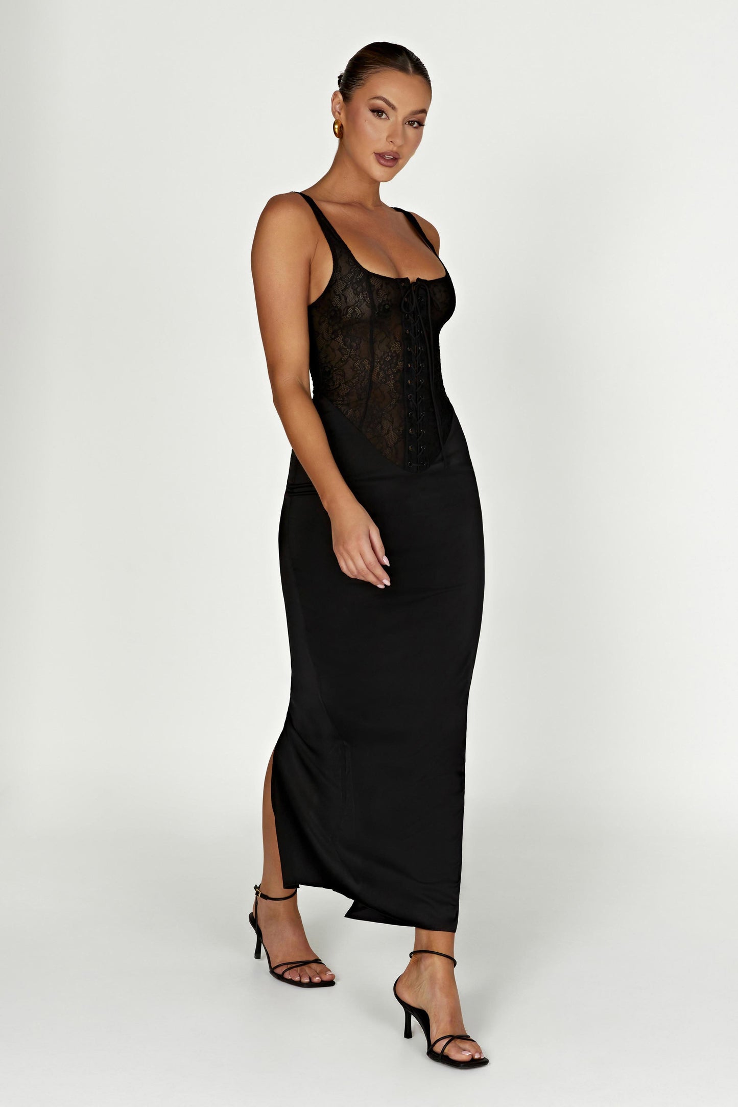 Octavia Lace Corset Maxi Dress - Black