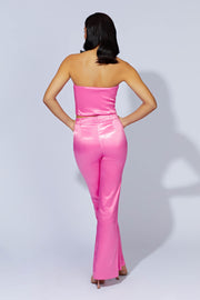 Maeva Satin Flared Pants - Bubblegum Pink