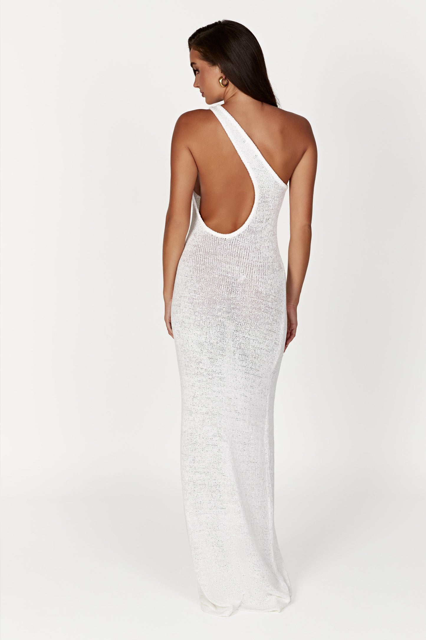 Paisley One Shoulder Knit Maxi Dress - White