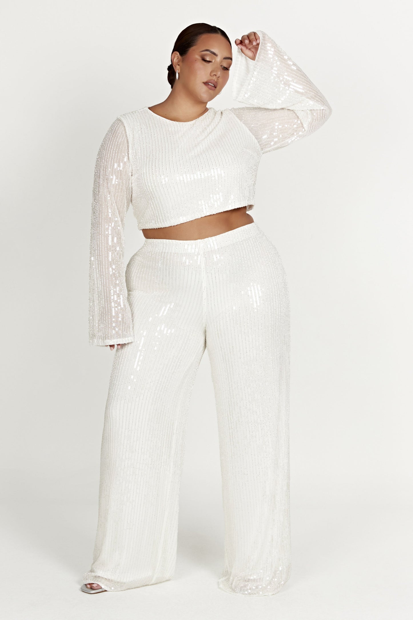 Diaz Long Sleeve Sequin Top - White