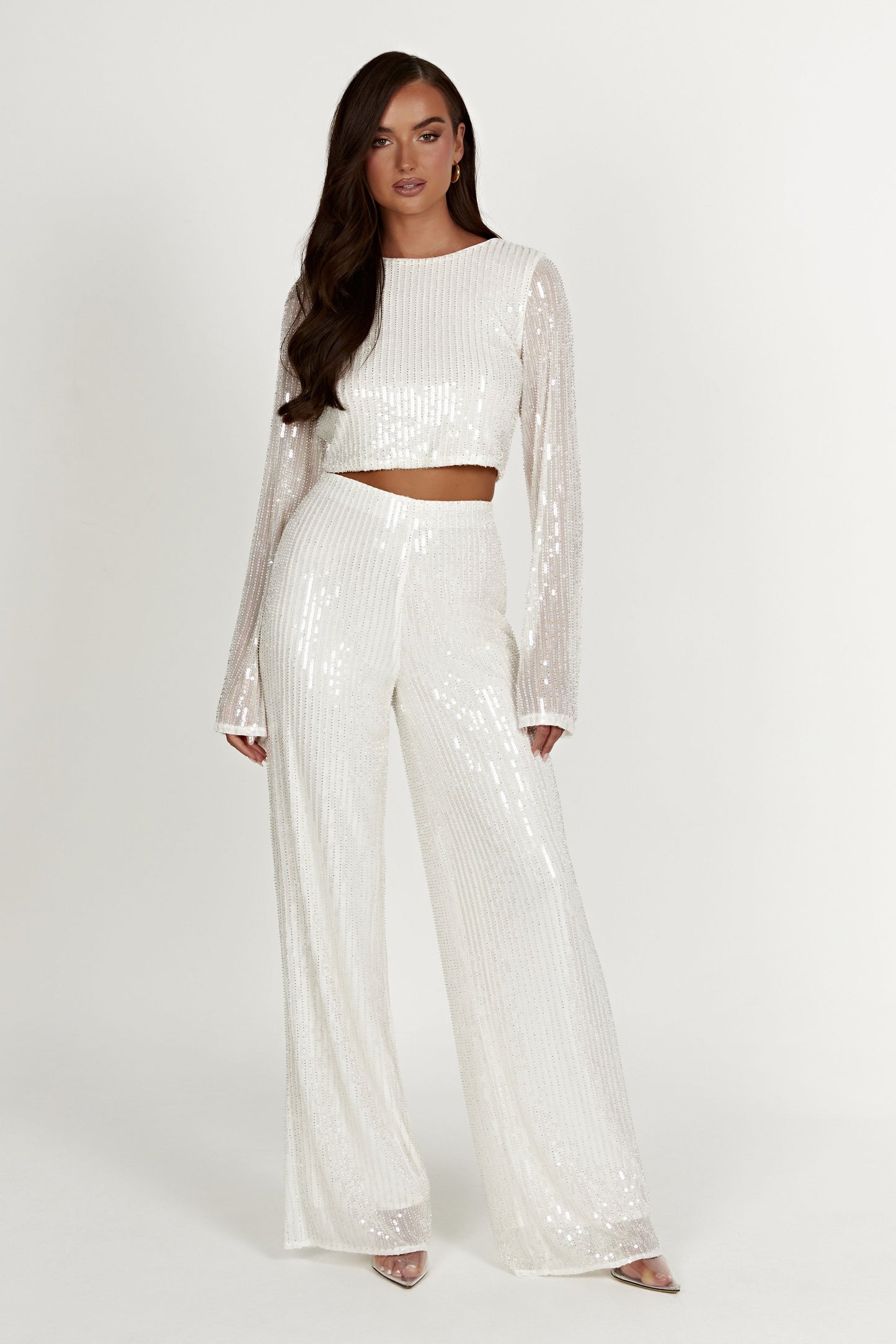 Diaz Long Sleeve Sequin Top - White