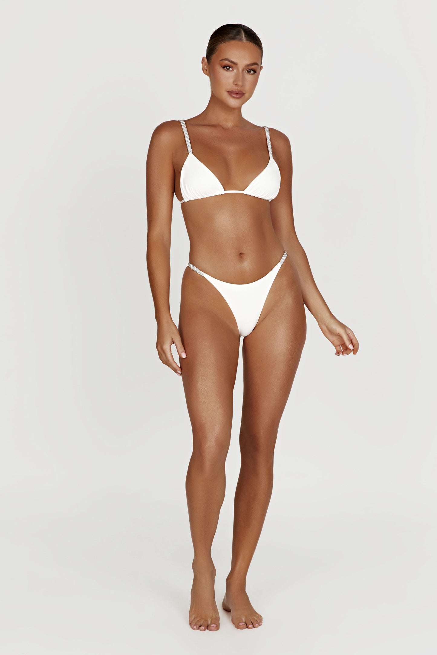 Tatum Diamante Waist Recycled Bikini Bottom - White