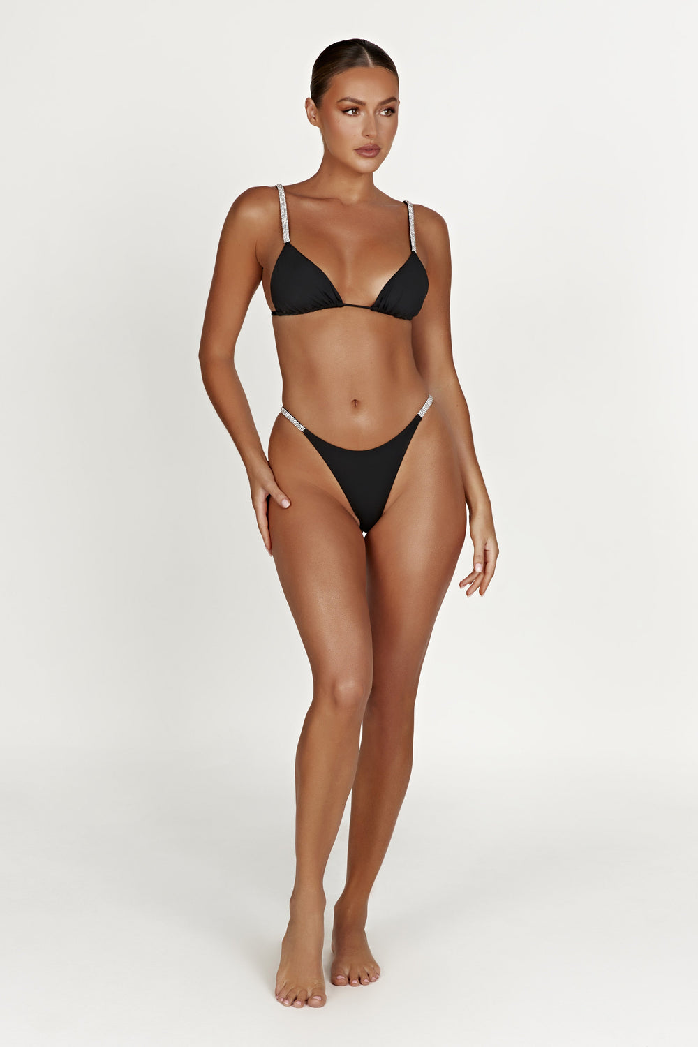 Tatum Diamante Waist Recycled Bikini Bottom - Black