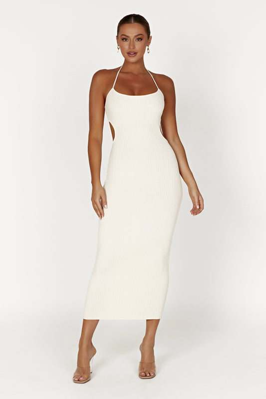 Morgan Halter Knit Midi Dress - Cream