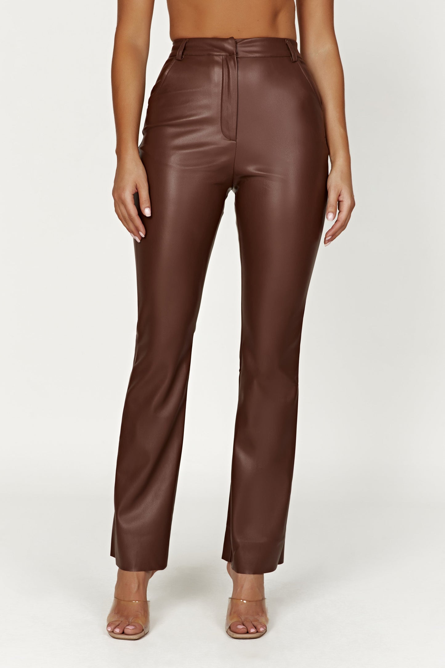 Tyra Straight Leg Faux Leather Pants - Chocolate