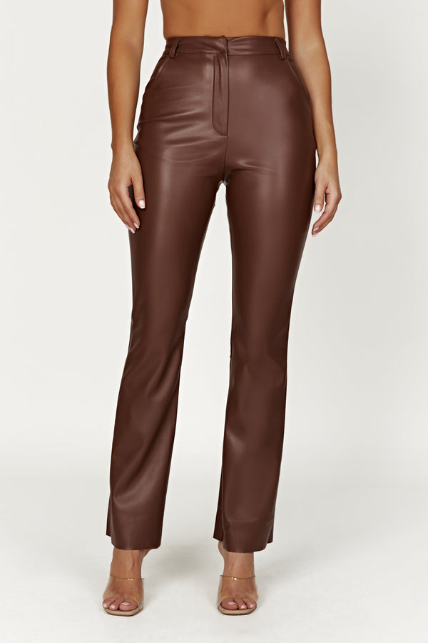 Leather Cropped Flare Pant - Chocolate