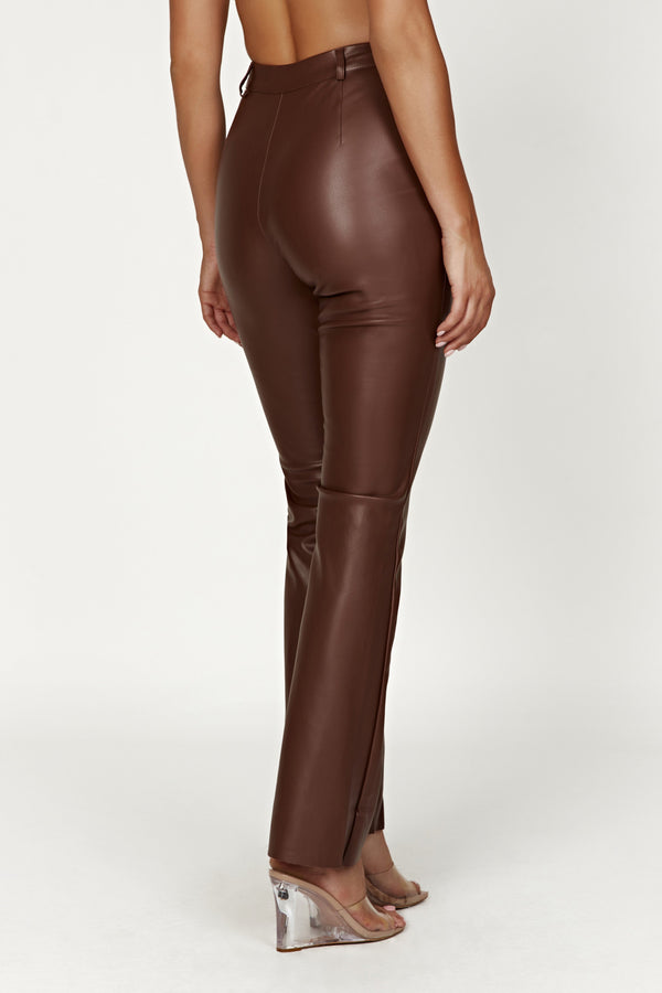 Tyra Straight Leg Faux Leather Pants - Chocolate - MESHKI U.S