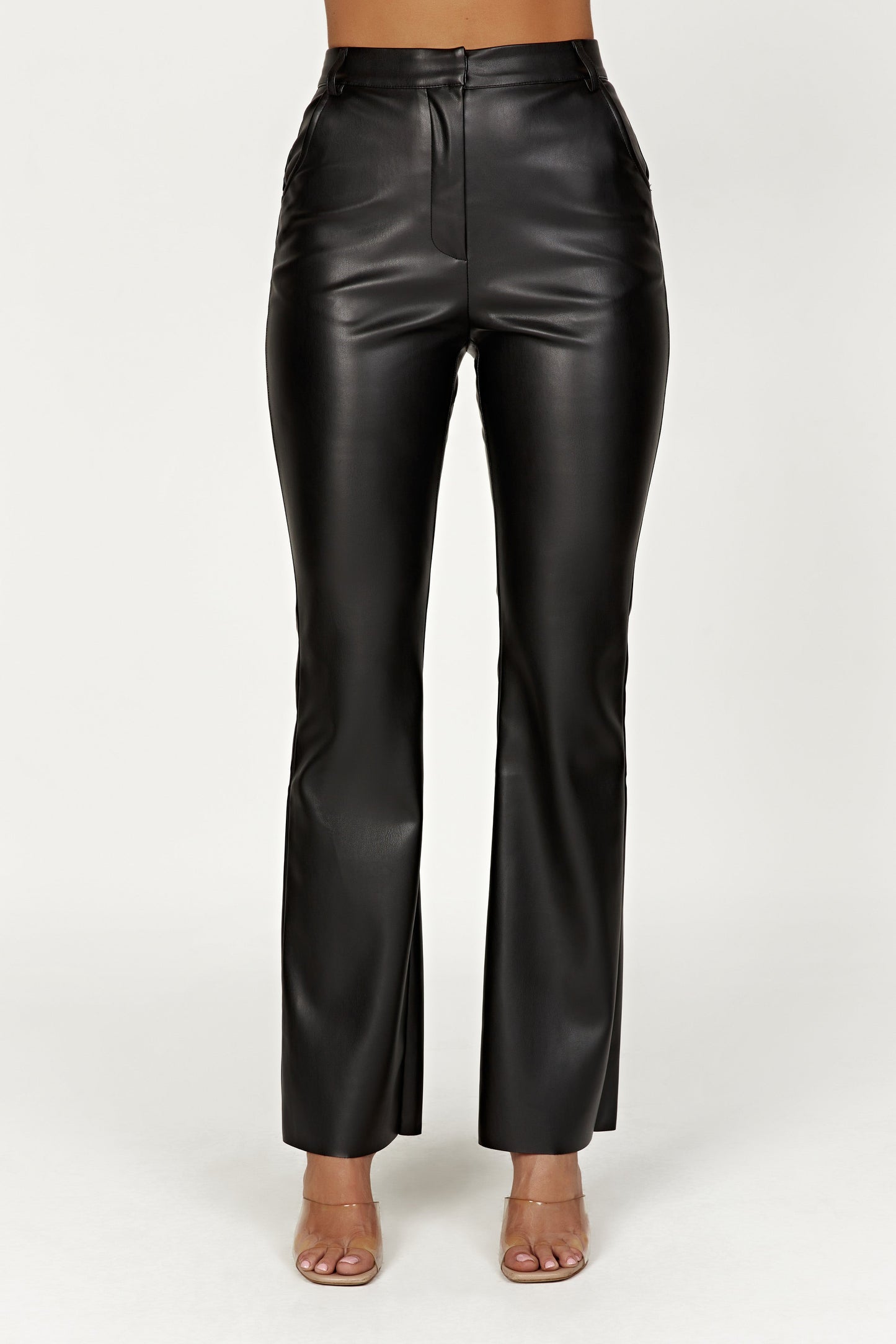 Tyra Straight Leg Faux Leather Pants - Black