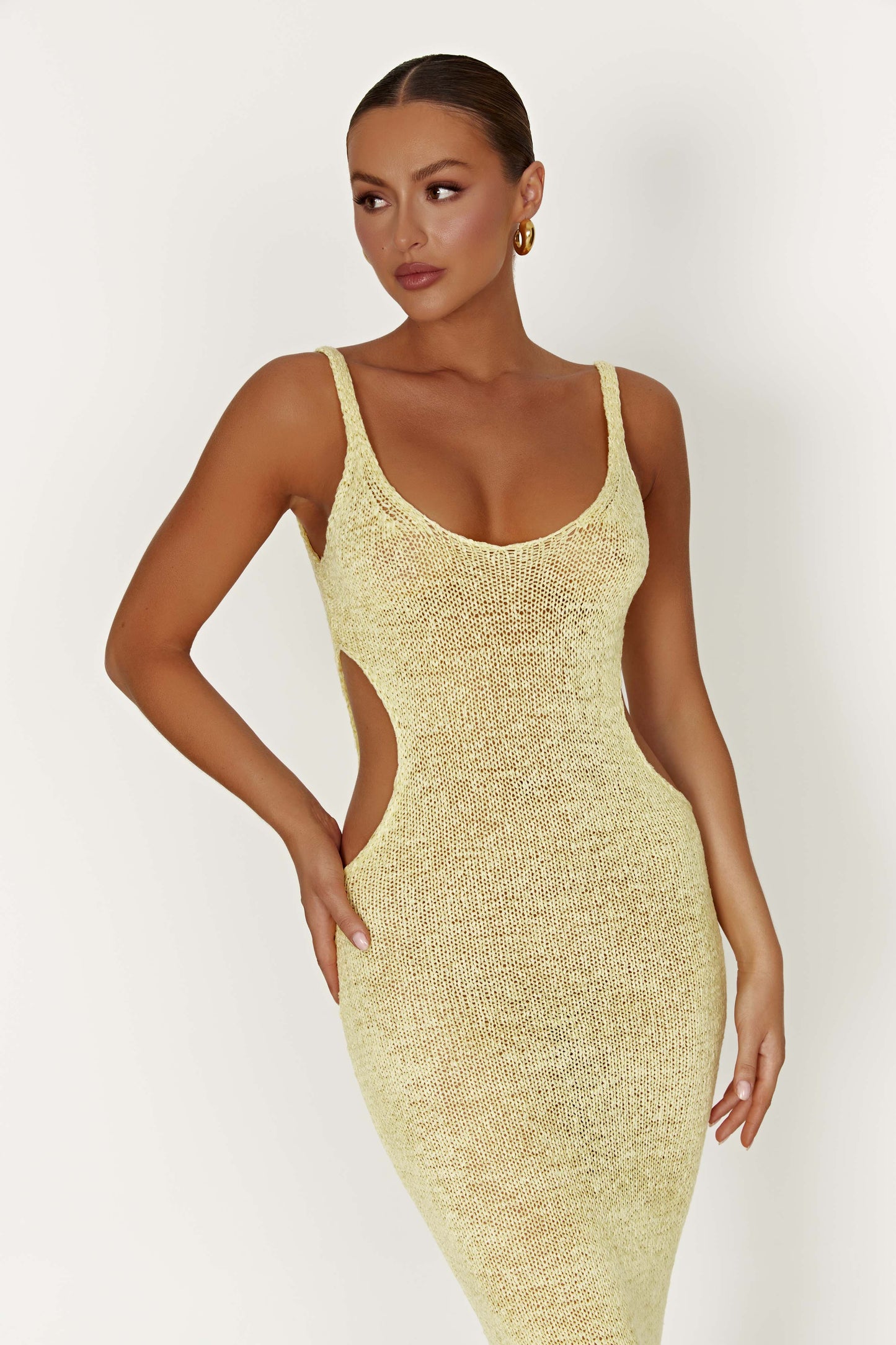 Shae Scoop Neck Knit Midi Dress - Lemon