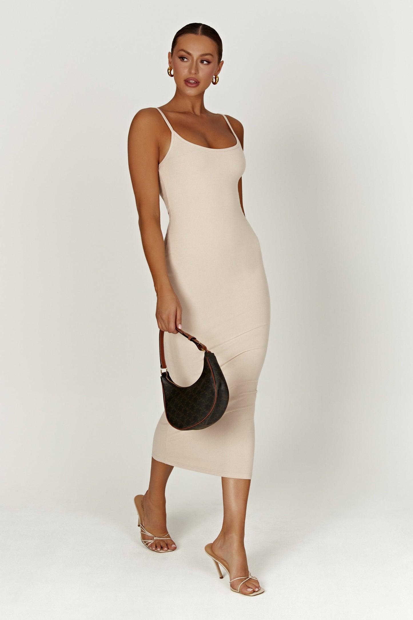 Alexis Ribbed Cami Midi Dress - Cream