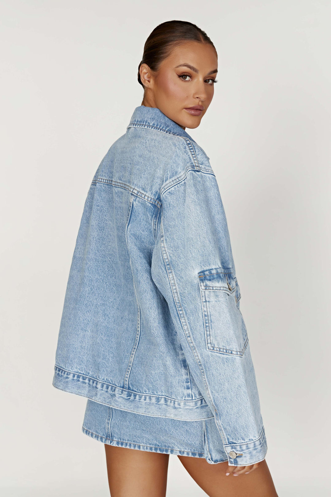 Rylee Oversized Denim Jacket - Mid Blue- MESHKI U.S