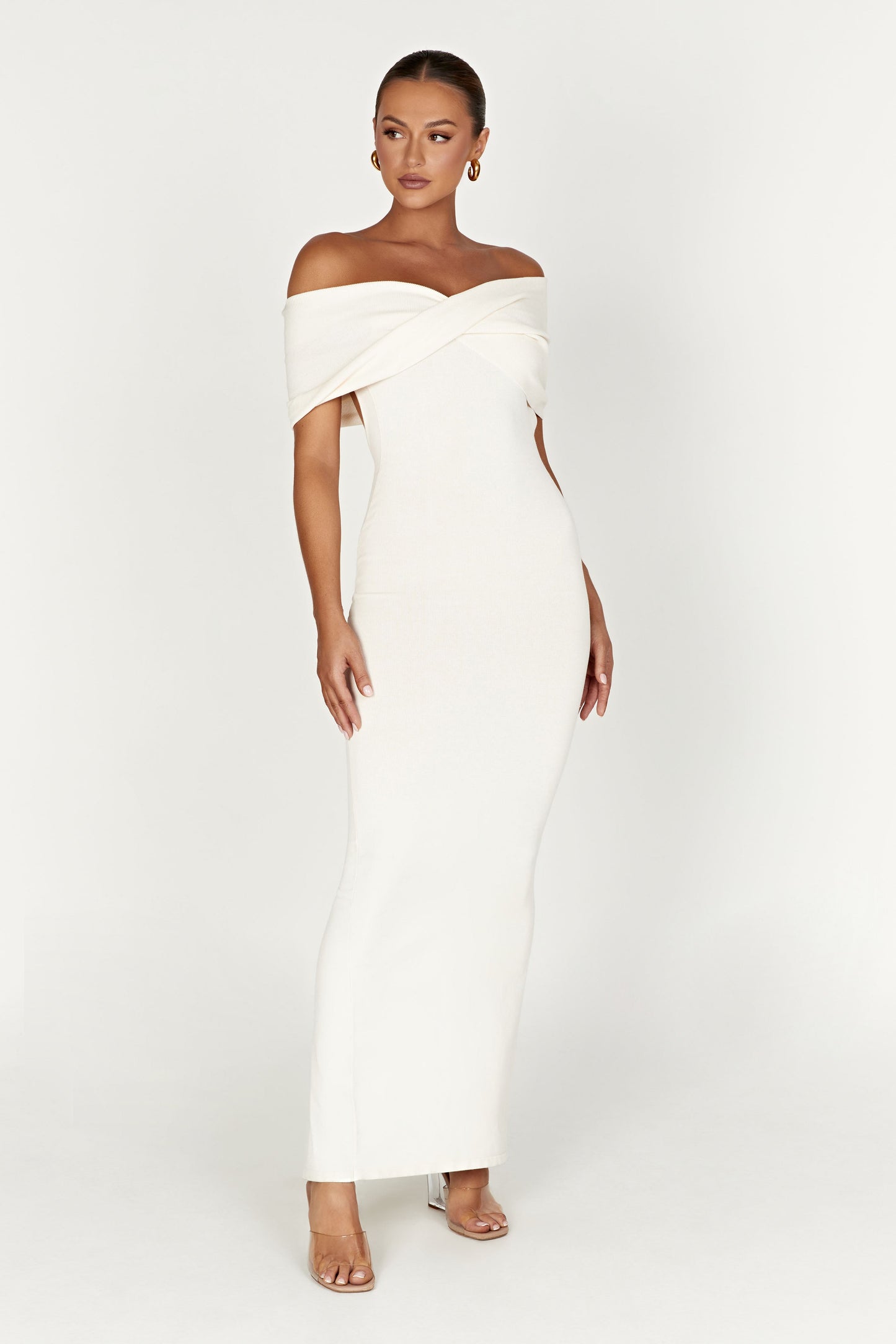 Terese Off Shoulder Knit Maxi Dress - Cream