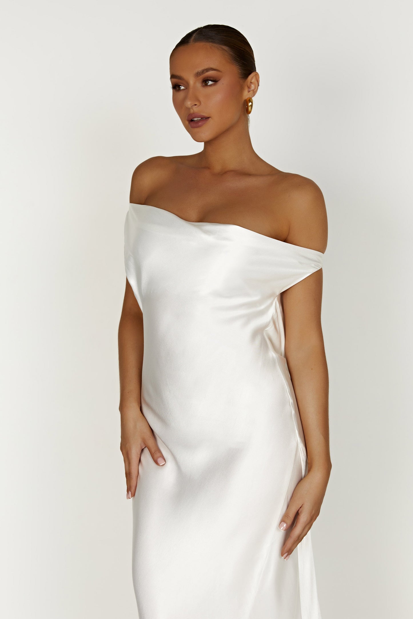 Yvette Slip Maxi Dress With Asymmetrical Hem - White