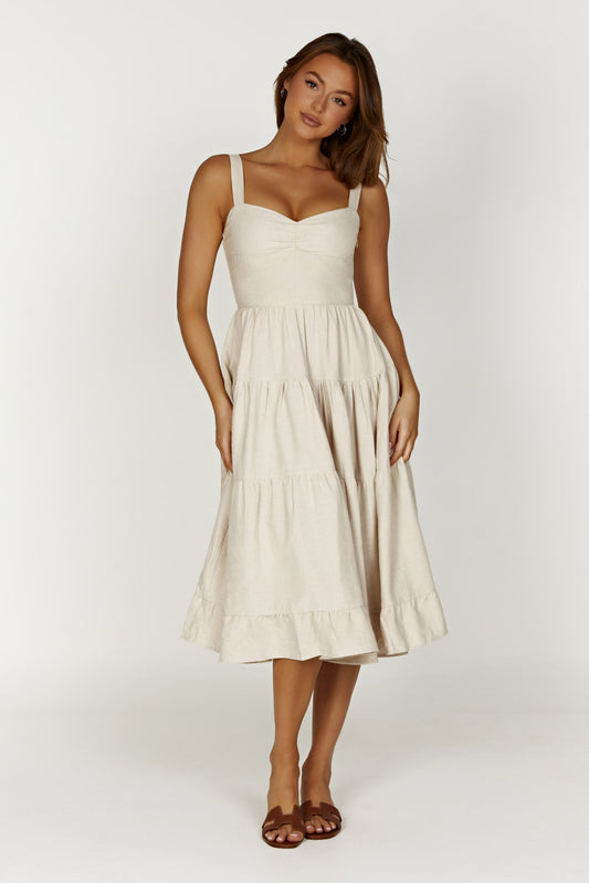 Adriana Linen Midi Dress - Natural