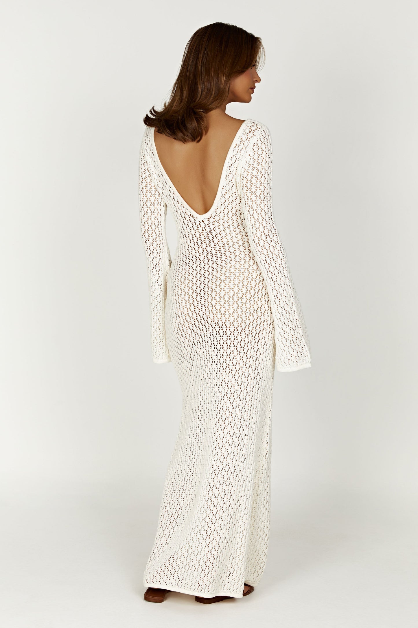 Kayleigh Crochet Fishtail Flare Sleeve Maxi Dress - White