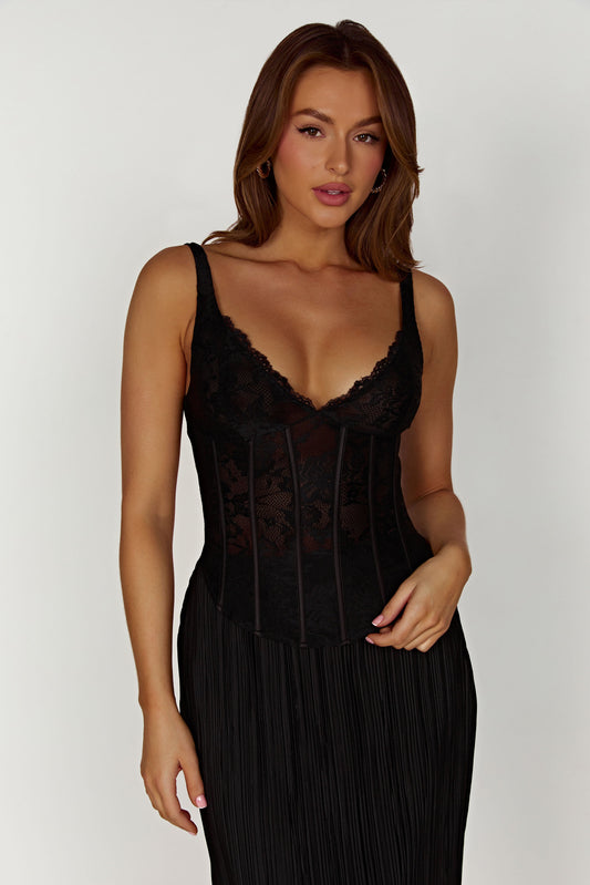 Elsie Lace Bustier Top - Black