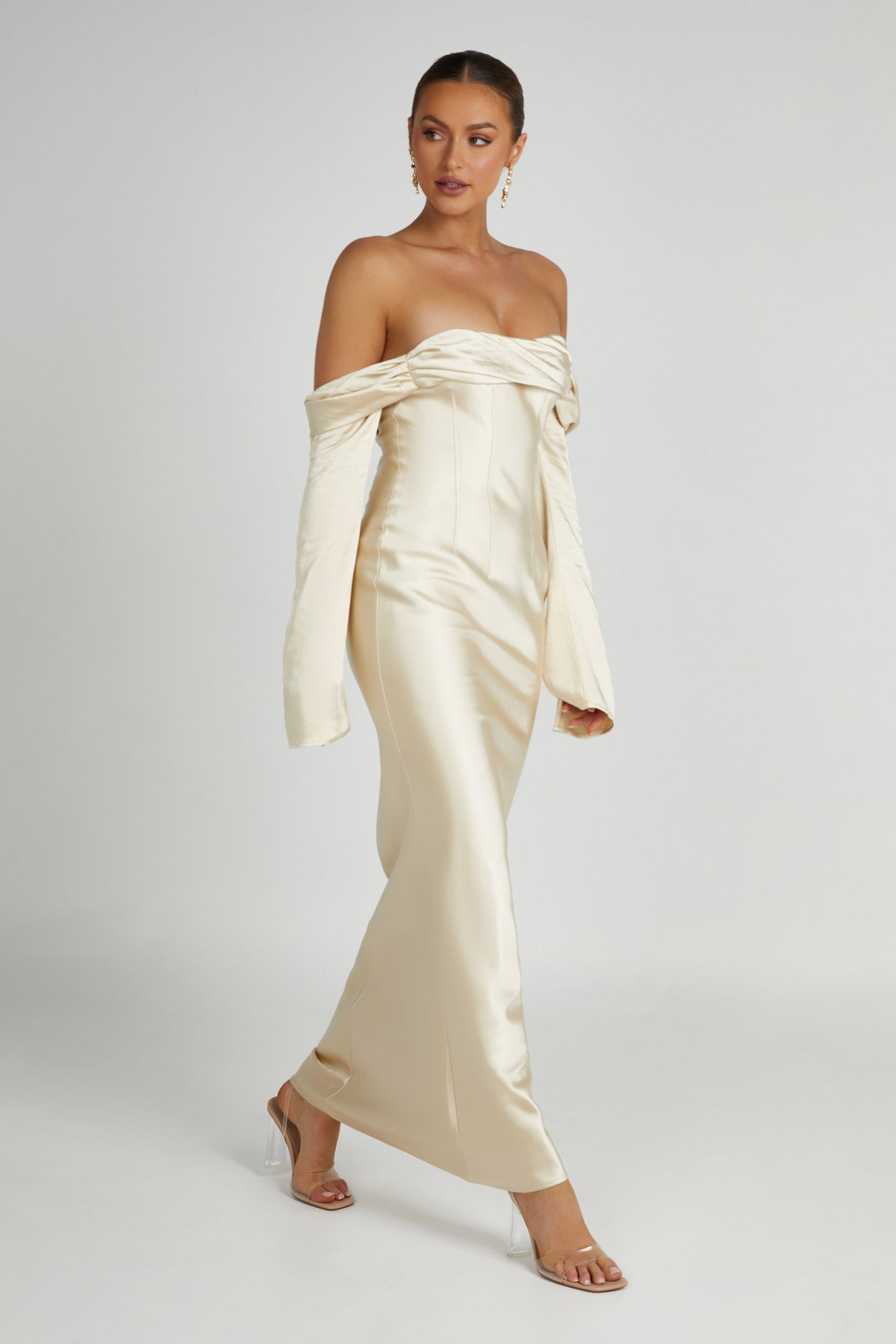 Giselle Off Shoulder Cowl Neck Maxi Dress - Gold